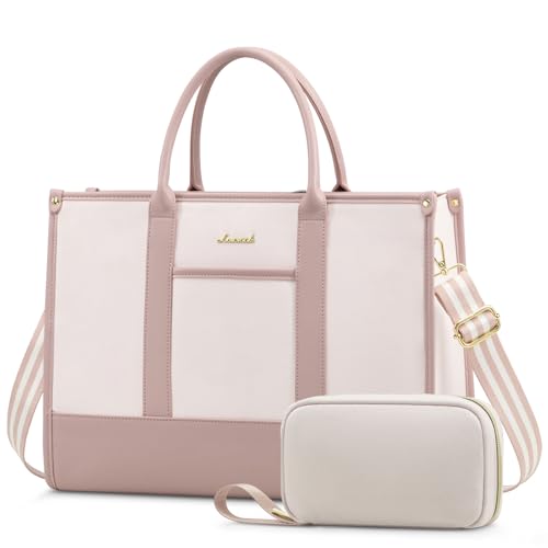 LOVEVOOK Laptop Tote Bags for Women Canvas Work Bag 15.6 inch Large Professional Teacher Purse Lightweight Computer Bag Briefcase Business Office, Pink - color: Pink, size: 15.6inch
