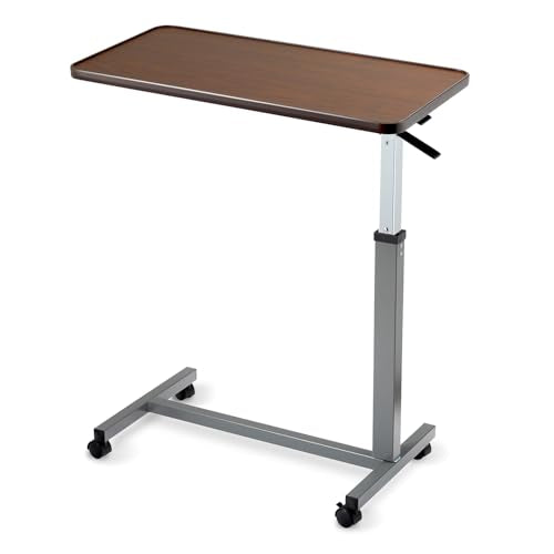 Invacare Bed Table, Height Adjustable Overbed Table, Hospital Bedside Table, Medical Rolling Desk with Wheels, Waterproof Medical and Home Use L-Shaped Steel Base Over Bed Tray Table - style: Non-Tilting Table