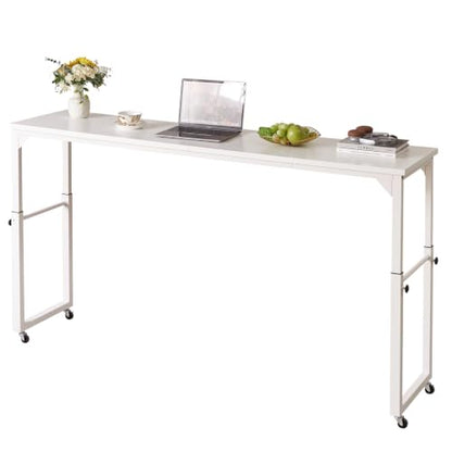 Aibiju Overbed Table with Wheels, Bed Desk with Adjustable Height, Rolling Table, Laptop Table, Recliner Desk, for Bedroom, Living Room, Office, White YD-BT001W - color: White