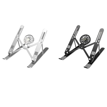 Aluminum Laptop Stand with Cooling Fan 7 Heights Adjustable Foldable Ergonomic Computer Holder for Notebook and Tablets Laptop Elevator Stand - color: Silver