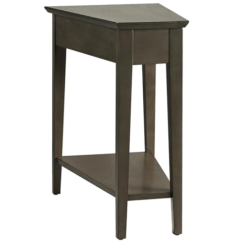 Leick Home Teegan End Table, Solid Wood, Bottom Display Shelf, Narrow Wedge, For Living Room/Bedroom, Smoke Gray, 24.0 in L x 15.0 in. W x 24.0 in. H - color: Smoke Gray