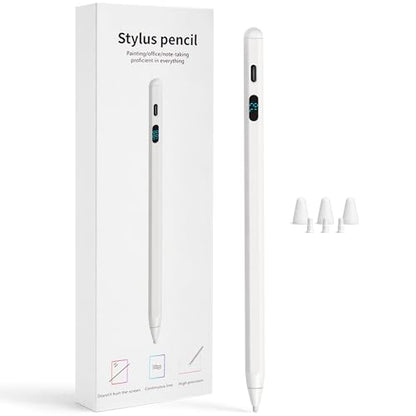 LED Battery Display Stylus Pen, Dual Modes Fast Charge Universal Active Digital Pencil for iPad iPhone Samsung Android, <2ms Low Latency, Tilt Sensitivity for Drawing Note Taking, No Bluetooth Stylus - color: White