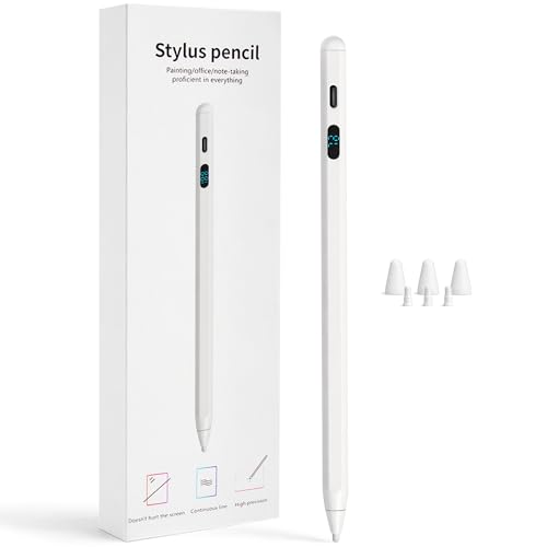 LED Battery Display Stylus Pen, Dual Modes Fast Charge Universal Active Digital Pencil for iPad iPhone Samsung Android, <2ms Low Latency, Tilt Sensitivity for Drawing Note Taking, No Bluetooth Stylus - color: White