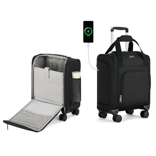 MILADA Underseat Carry On Luggage with Wheels, Airline Approved 16-inch Spinner Small Suitcase, Softside Travel Luggage, Personal Item Overnight Bag, Business Mini Suitcase for Women and Men, Black - color: Black