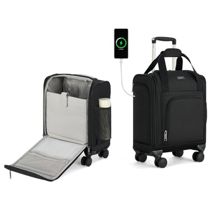 MILADA Underseat Carry On Luggage with Wheels, Airline Approved 16-inch Spinner Small Suitcase, Softside Travel Luggage, Personal Item Overnight Bag, Business Mini Suitcase for Women and Men, Black - color: Black
