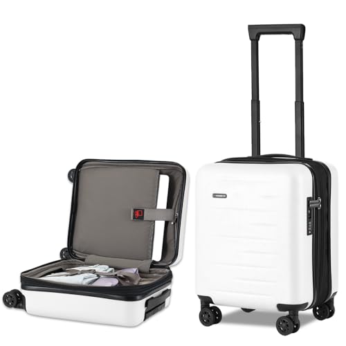 CENSIEN Expandable 16 Inch Underseat Carry On Luggage Airline Approved | Lightweight ABS+PC Hard Shell Suitcase,360° Spinner Wheels,TSA Lock,YKK Zipper,Short Trips Bags for Business Weekender,White - color: White, size: 16 Inch Underseat EXT