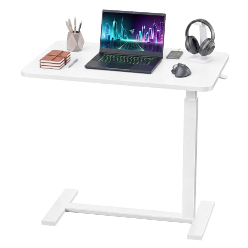 OLIXIS Bedside Table, Mobile Standing Desk, Bed Table | Adjustable Overbed Design, Rolling Laptop Cart, Space Saving, Hospital Home Use, Milk - color: Milky
