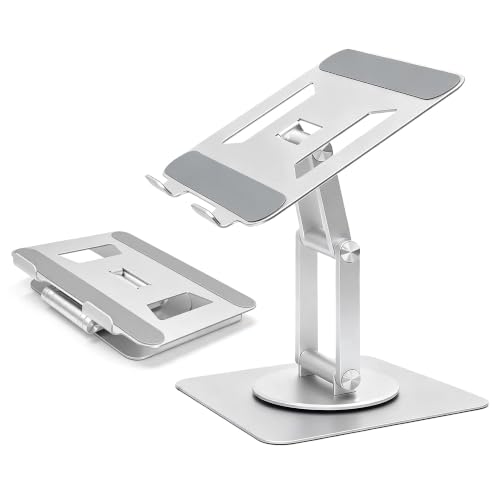 Laptop Stand, Dual-Axis Height Adjustable Ergonomic 360° Swivel | Anti-wobble carbon steel base, aluminum arm, 9.8" sit-to-stand height, hollow cooling panel, fits 10-17" MacBook & notebooks