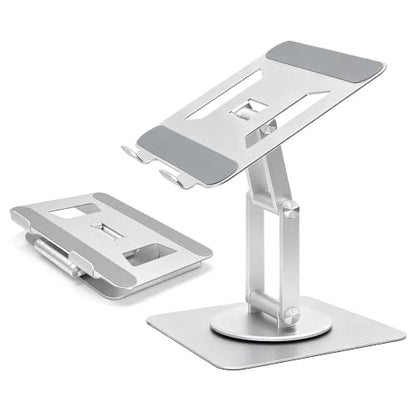 Laptop Stand, Dual-Axis Height Adjustable Ergonomic 360° Swivel | Anti-wobble carbon steel base, aluminum arm, 9.8" sit-to-stand height, hollow cooling panel, fits 10-17" MacBook & notebooks