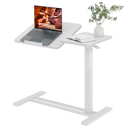 32''Large Pneumatic Overbed Tilting Bedside Table,Desk with Wheels | 31.6" x 15.7" White Double Flip Tabletop,Hospital Medical Bedside Table,Overbed Table with Wheels,Small Standing Desk - color: White, size: Large