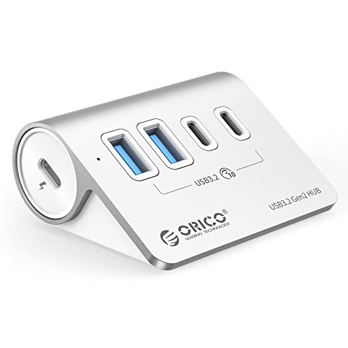 ORICO 4-Port USB 3.2 Gen2 Hub, Desktop USB 3.2 Hub with 2 USB-A, 2 USB-C, 5V 3A Power Supply Port, 10Gbps Aluminium USB-Splitter with 1.64Ft USB-C to USB-A/C Cable for iMac, MacBooks, Mac mini - size: 50cm, style: M3CU2