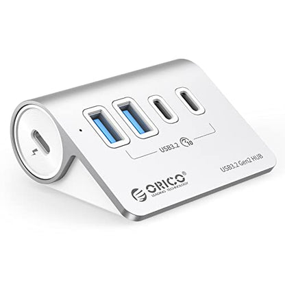 ORICO 4-Port USB 3.2 Gen2 Hub, Desktop USB 3.2 Hub with 2 USB-A, 2 USB-C, 5V 3A Power Supply Port, 10Gbps Aluminium USB-Splitter with 1.64Ft USB-C to USB-A/C Cable for iMac, MacBooks, Mac mini - size: 50cm, style: M3CU2
