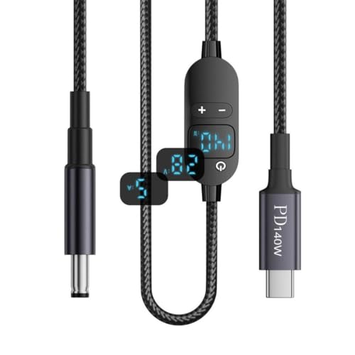 chenyang 4.92FT USB C to DC 5.5x2.5mm PD140W Fast Charging Cable with Digital Display Compatible with 100W/65W/40W Support 6 Voltages 5V/9V/12V/15V/20V/28V - color: Black LED Display 140W 5.5x2.1MM