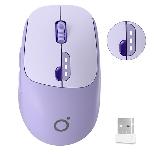 SEUNKWANG Dual-Mode Wireless Mouse with Visible Battery Indicator, Silent Rechargeable Bluetooth & 2.4G Computer Mouse, 1600 DPI, One-Click Privacy Key, Portable Mice for Laptop/PC/Mac - Purple - color: Purple