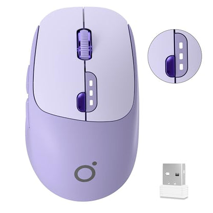 SEUNKWANG Dual-Mode Wireless Mouse with Visible Battery Indicator, Silent Rechargeable Bluetooth & 2.4G Computer Mouse, 1600 DPI, One-Click Privacy Key, Portable Mice for Laptop/PC/Mac - Purple - color: Purple