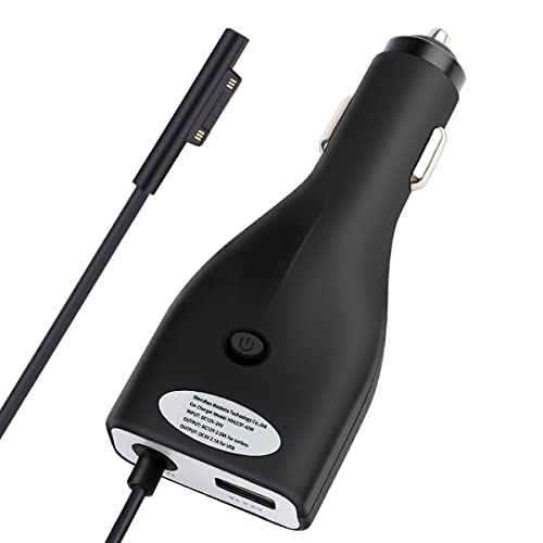 Surface Car Charger, 42W 12V 2.58A Power Supply for Microsoft Surface Pro 3/Pro 4/Pro 5/Pro 6, Surface Book, Surface Go, Surface Laptop with 5V 2.1A USB Charging Port (5Ft Cord)
