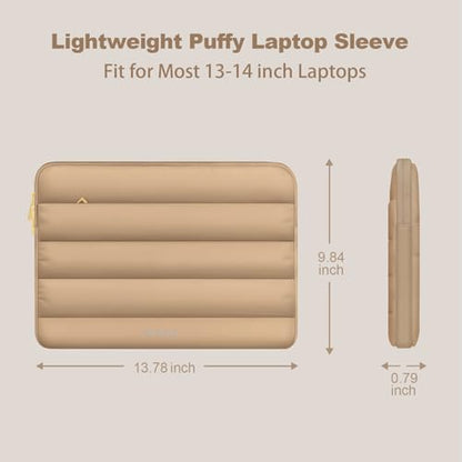 Laptop Case 13.3 inch,13-13.3 inch Puffy Laptop Sleeve Compatible with MacBook Air 13 13.6/Neo 13/Pro 13/Pro 14,HP Dell ASUS Lenovo,Polyester Computer Bag with Horizontal Pocket&Belt, Brown - color: Brown