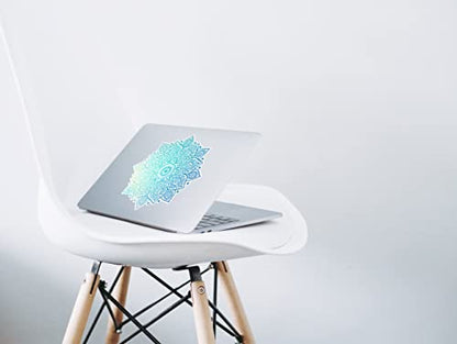 Mandala Laptop Sticker Decal - Removable Waterproof White Vinyl Decals Stickers - Mandalas Light Green Turquoise Sticker Partial Skin Compatible with Computer MacBook Air Pro 13 15 inch Mac - color: Blue on White Material (for Darker Laptop)