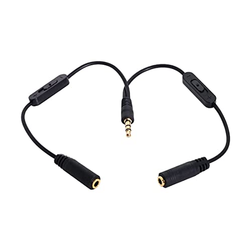 chenyang Headphone/Audio Splitter Cable,3 Pole 3.5mm 1 Male to 2 Female Audio Stereo Headphone Y Splitter Cable with Volume Control Switch - color: Black Switch-02
