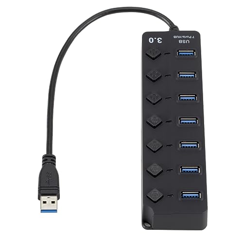 Uonlytech 7-Port USB 3.0 Hub LED Indicators for Computer Laptop and Tablet High-Speed USB Splitter Independent Power Control Black