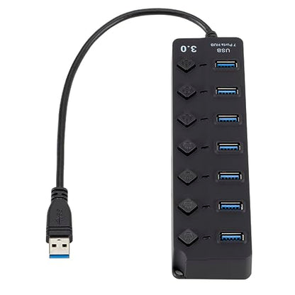 Uonlytech 7-Port USB 3.0 Hub LED Indicators for Computer Laptop and Tablet High-Speed USB Splitter Independent Power Control Black
