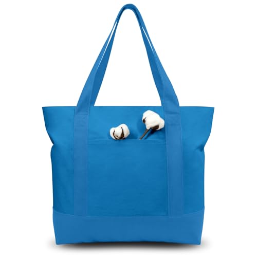 TOPDesign 1-Pack Canvas Tote Bag with an External Pocket, Reusable Grocery Shopping Bag, Top Zipper Closure, Daily Essentials (Ocean Blue) - color: Ocean Blue