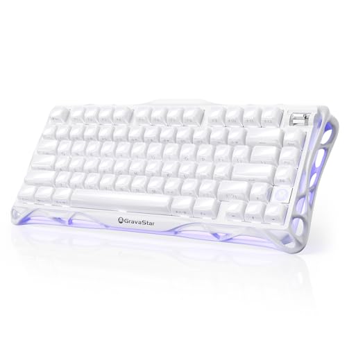 GravaStar Mercury K1 75% White Wireless Keyboard, Aluminum Alloy Exoskeleton Design Mechanical Gaming Keyboard, Gasket Hot-Swap Socket, Linear Switches, RGB Backlit【Opaline White】 - color: Opaline White