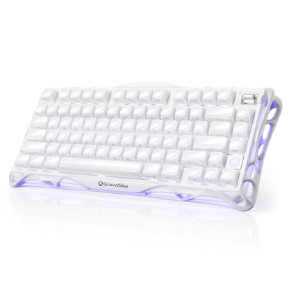 GravaStar Mercury K1 75% White Wireless Keyboard, Aluminum Alloy Exoskeleton Design Mechanical Gaming Keyboard, Gasket Hot-Swap Socket, Linear Switches, RGB Backlit【Opaline White】 - color: Opaline White