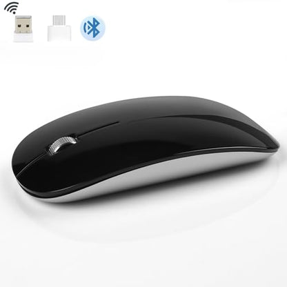 DC Wireless Mouse, 5 in 1 Bluetooth USB C Rechargeable Mouse for Laptops Disktops Tablets Compatible with Apple MacBook Pro/Air iPad iMac Sureface Chromebook Computer (Black Silver) - style: Black Silver