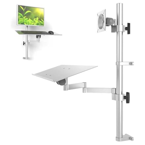 Single Monitor Arm Desk Mount for 17-27 Inch Screens, Height Adjustable Sit Stand Workstation with Keyboard Tray, Full Motion Articulating Arm, 10kg Load Capacity
