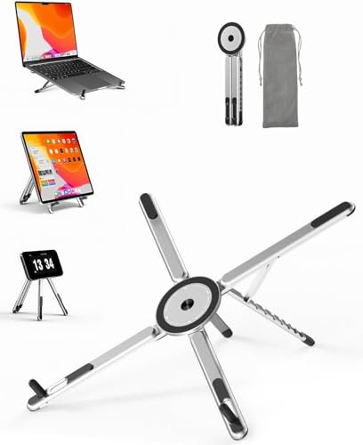 SupeDesk Adjustable Laptop Stand, 3-in-1 Magnetic Foldable Stand for Laptop, Tablet & Phone, Portable Aluminum Laptop Riser with Multi-Angle Support for Desk, Home & Travel - color: Silver