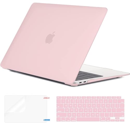 EooCoo for MacBook Air 13.3 inch Case with Keyboard and Screen Protector | Ultra Thin and Transparent, Hard Case Compatible with MacBook Air 13.3 inch M1 Chip 2021-2018 with Retina Display - color: Matte Pink