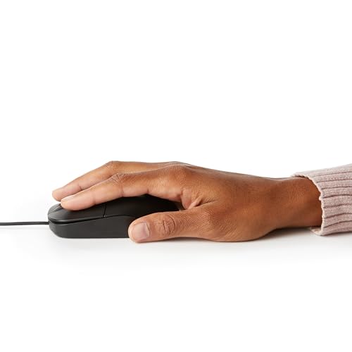 Amazon Basics 3-Button USB Wired Mouse with Responsive Tracking, Plug & Play, Compatible with Windows and Mac, Black - size: 1-Pack
