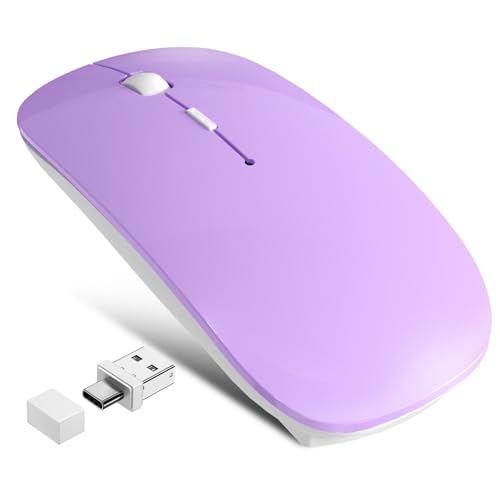 Wireless Bluetooth Mouse for iPad Pro Mac PC MacBook, Slim Portable Rechargeable Laptop Mouse, 2 Mode Bluetooth 5.2/3.0 & 2.4G USB-A/Type-C Travel Computer Mice with Jiggler Mode - Purple - color: Wireless Bluetooth Mouse (Purple)