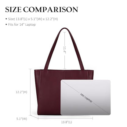 befen Genuine Leather Tote Bag for Women Work Travel Leather Purse Handbags | Real Leather, Padded 14" Laptop Compartment, Multi-Pockets, Zipper, Tote Bag for Daily - color: Burgundy Red