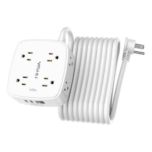 20 Ft Surge Protector Power Strip - 8 Widely Outlets with 4 USB Ports, 3 Side Outlet Extender with 20 Feet Extension Cord, Flat Plug, Wall Mount, Desk USB Charging Station, ETL, White - color: White, size: 20 Ft