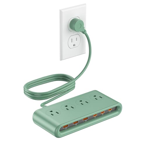 Power Strip with USB Ports 35W, 4 AC Outlets Surge Protector 2500W, 6 Ports PD USB Charger Station, 5ft Extension Cord for Home/Office/Travelling Essentials - color: Green