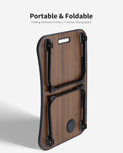 Foldable Lap Desk, Laptop Bed Desk, Portable Lap Table, Laptop Bed Table with Cup Holder & Tablet Slot & Lifting Handle for Working Writing Drawing & Eating - Walnut Brown - color: Walnut Brown