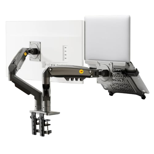 NB ERGONOMIC Laptop Mount with Adjustable Tray for 10-17”Notebook, Full Motion Arm with VESA Plate for 17-30”Monitor,Clamp-on Grommet Mounting F160-FP