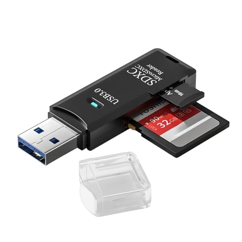 2-in-1 Mini USB 3.0 Card Reader, SD/Micro SD/TF Memory Card Adapter for PC & Laptop, High Speed Dual Slot Memory Card Adapter (Black)