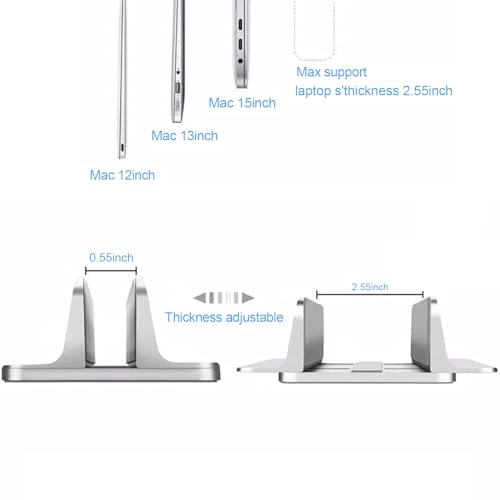 Vertical Laptop Stand Holder, Desktop Aluminum Stand for MacBook with Adjustable Dock Size, Fits All MacBook, Surface, Chromebook and Gaming Laptops (Up to 17.3 inches), Silver - color: Sliver