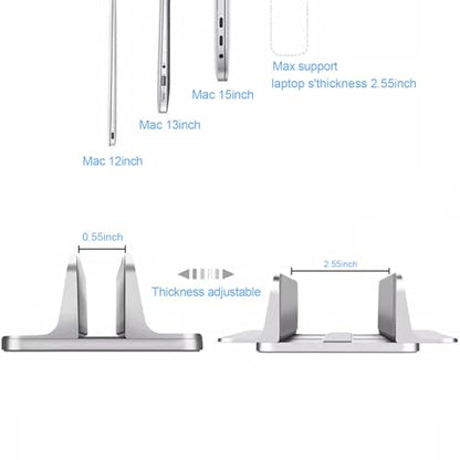 Vertical Laptop Stand Holder, Desktop Aluminum Stand for MacBook with Adjustable Dock Size, Fits All MacBook, Surface, Chromebook and Gaming Laptops (Up to 17.3 inches), Silver - color: Sliver