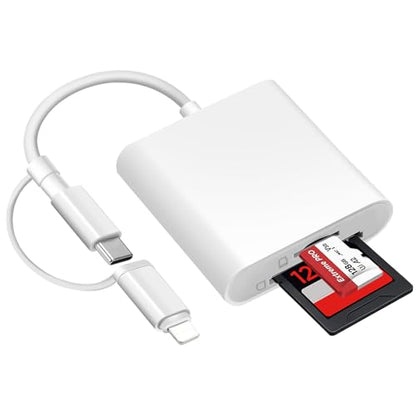 [Apple MFi Certified] SD Card Reader for iPhone iPad, USB C & Lightning Dual Interface Memory Card Reader, Digital Camera Adapter to iPhone, Trail Game Camera Viewer Supports SD/TF Card, Plug & Play - color: white-Card Reader 01