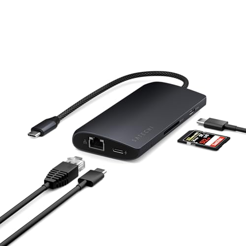 Satechi 8-in-1 USB-C Hub V3, 8K HDMI, 100W Charging, Ethernet, Midnight | USB hub, 100W Charging, 4 USB Data Ports, Ethernet, SD Card Reader, for Mac and Windows, MacBook Air/Pro/Neo, iPad Air/Pro - color: Midnight, size: V3