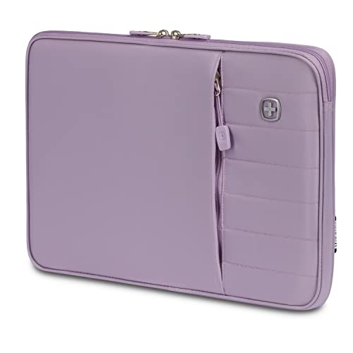 SwissGear Padded Zippered Laptop Sleeve, Micro-Twill Laptop Case with Zippered Front Compartment & Fleece Lining - color: Lilac, size: 16-Inch