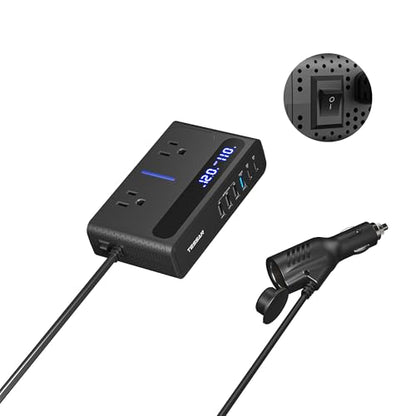 TESSAN 200W Car Power Inverter, 65W USB C Car Charger Adapter Fast Charging | Converter with 2 AC Outlets & 6 USB Ports, PD/QC 3.0 Fast Charging Car Adapter for Phones, Camping, Road Trip & Travel, Black - size: 65W