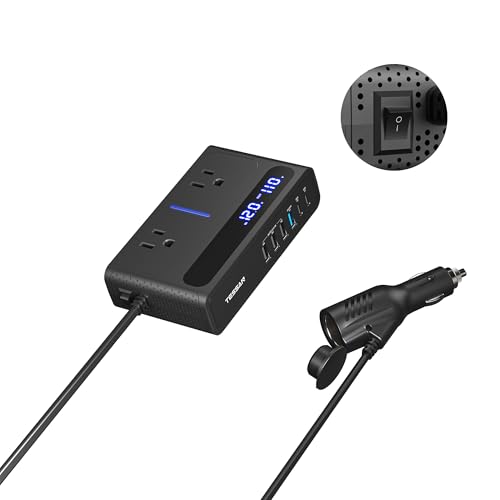 TESSAN 200W Car Power Inverter, 65W USB C Car Charger Adapter Fast Charging | Converter with 2 AC Outlets & 6 USB Ports, PD/QC 3.0 Fast Charging Car Adapter for Phones, Camping, Road Trip & Travel, Black - size: 65W