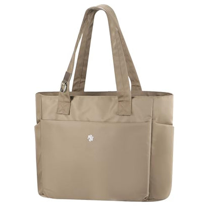 questAll Lightweight Large Capacity Laptop Tote for Women, Waterproof Carnvas Shoulder Bag, Fits 15" Laptop 9006 - color: Khaki