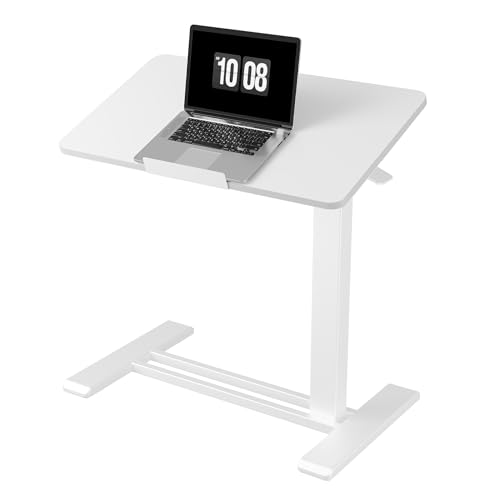 FLEXISPOT H7 PRO 90° Tiltable Mobile Overbed Table with Pneumatic Lift,28'' | Full foldable bedside table with adjustable desktop for laptop, Rolling Computer Cart and bed sofa.27.6" W x 15.7" D,White - color: White, size: 28x16
