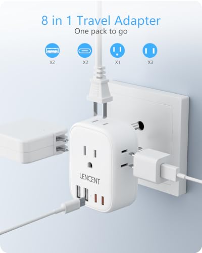 LENCENT US to India Power Plug Adapter, Indian Travel Adapter | 4 Outlets, 4 USB Ports(2 USB C), Type D Plug Converter for USA to India Nepal Bangladesh Maldives Pakistan, Safe Grounded - style: Type D-17.5W-India Maldives